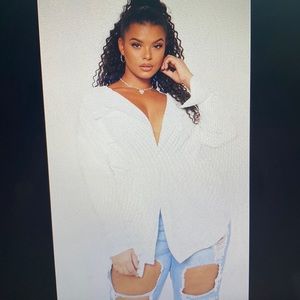 Plus White Faux Suede Cargo Ruched Waist Shirt